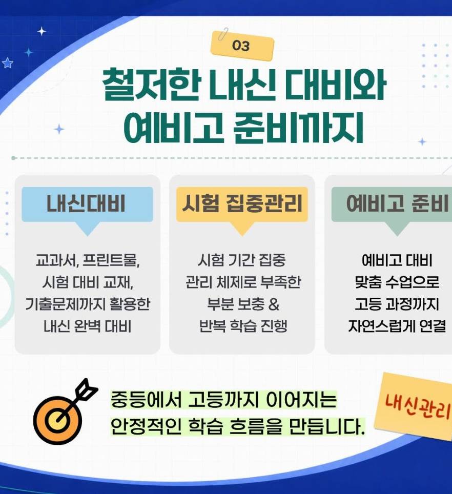 철저한 내신대비와 예비고 준비까지